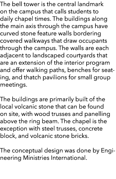 The bell tower is the central landmark on the campus that calls students to daily chapel times. The buildings along t...