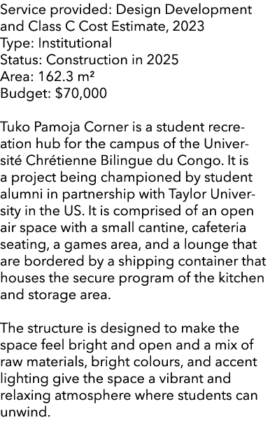 Service provided: Design Development and Class C Cost Estimate, 2023 Type: Institutional Status: Construction in 2025...